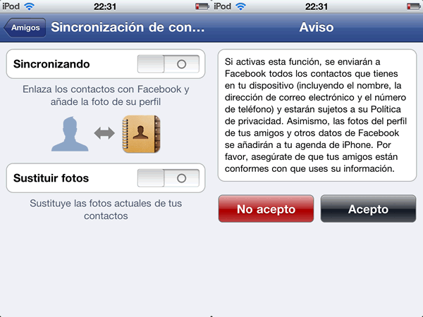 Foto 0 en  - Facebook para iPod / iPhone toma la informaci�n de tus contactos