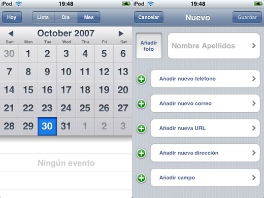 Calendarios y contactos en el iPod touch