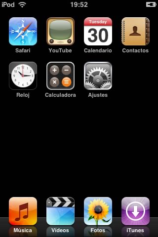 Menu de inicio del iPod touch