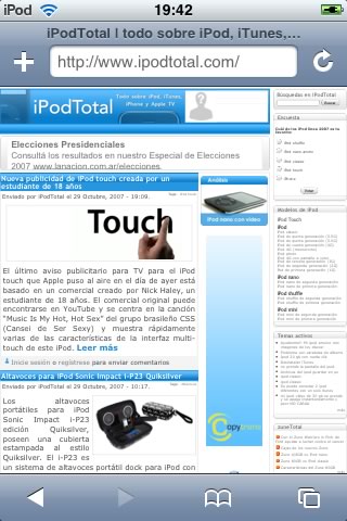Safari en iPod touch mostrando iPodTotal