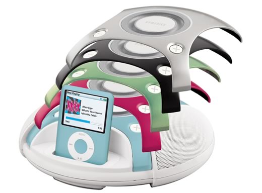 Dos sistemas de altavoces para iPod de Homedics con frentes de colores intercambiables 