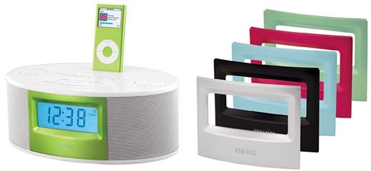 Dos sistemas de altavoces para iPod de Homedics con frentes de colores intercambiables 