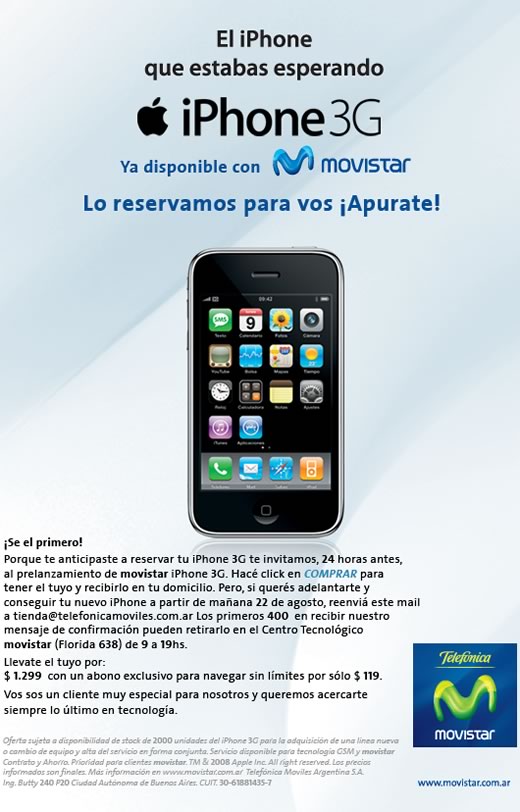 iPhone 3G Argentina por Movistar