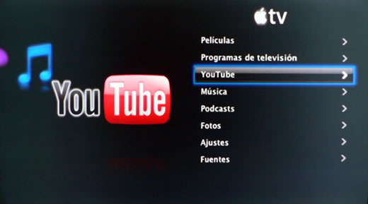 Menú raiz Apple TV Youtube