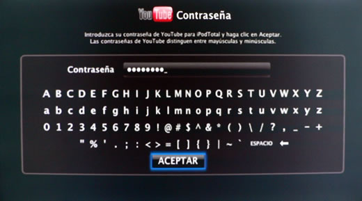 Contraseña YouTube en Apple TV