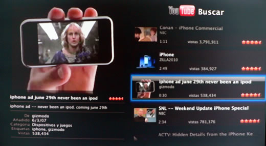 Apple TV resultador busqueda youtube