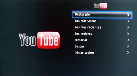 Menú Apple TV YouTube