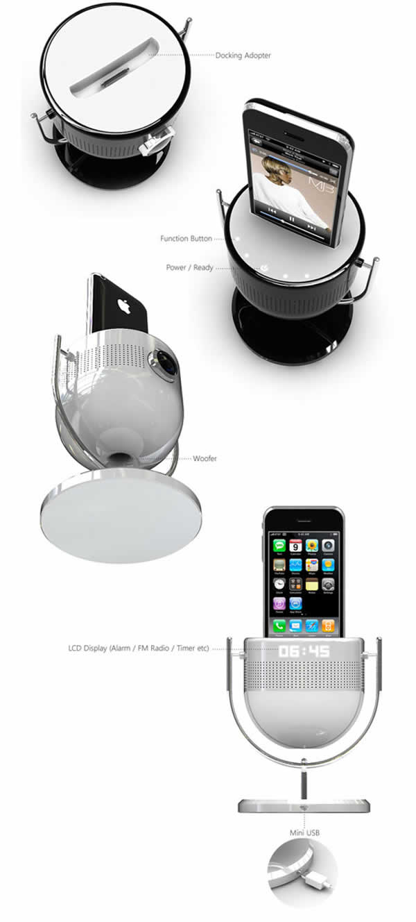 Concepto: Altavoces y proyector para iPhone o iPod