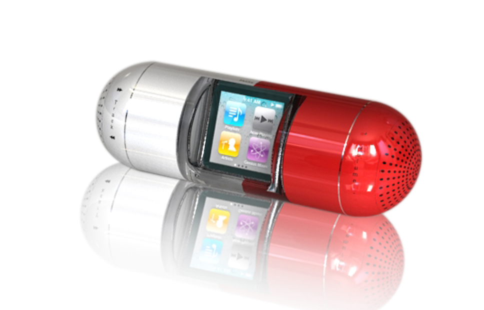 Altavoces para iPod nano en forma de píldora.