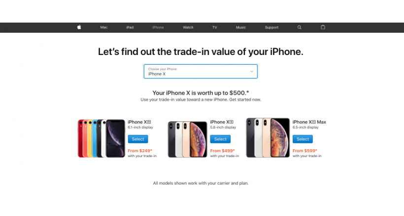 Apple create a page to compare the prices changes iPhone promotion