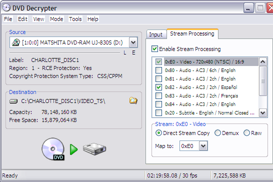 DVD Decrypter stream