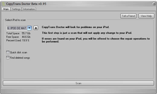 CopyTrans Doctor encuentra y resuelve varios problemas en el iPod