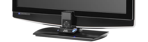 Una TV LCD de JVC con dock para iPod incluido