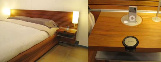 Respaldo para cama con dock para iPod.