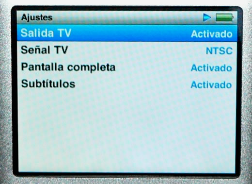 iPod classic ajustes video